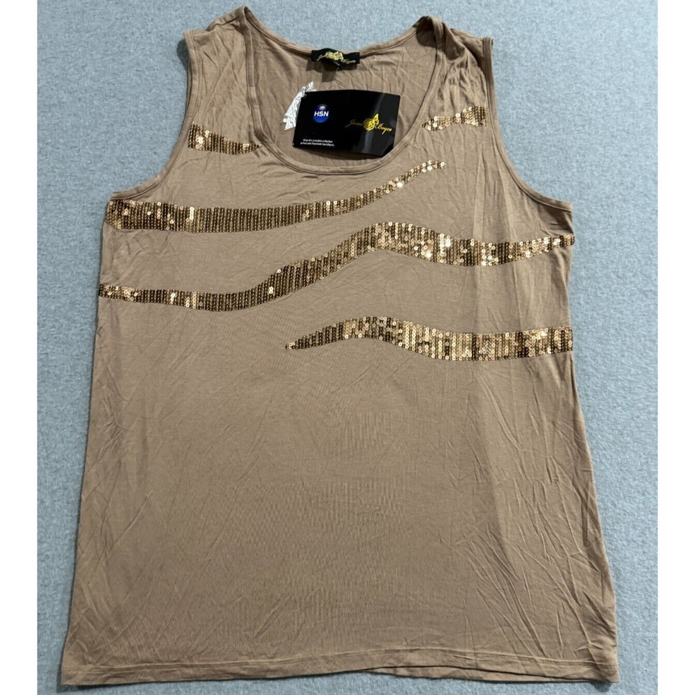 JOAN BOYCE HSN Embellished Sequin Sleeveless Top Light Brown SIZE 2X - NWT NEW